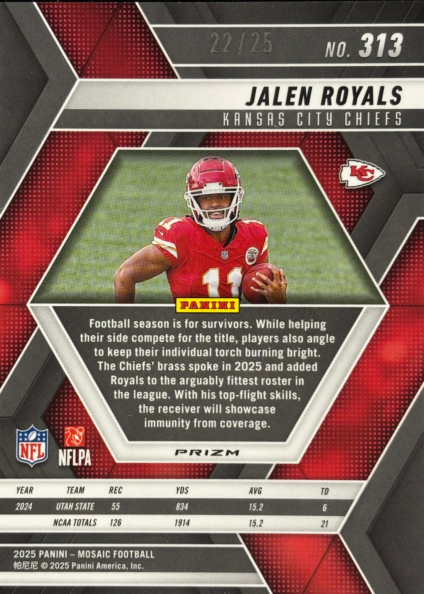 Jalen Royals Mosaic Orange Fluorescent /25 Rookie Chiefs