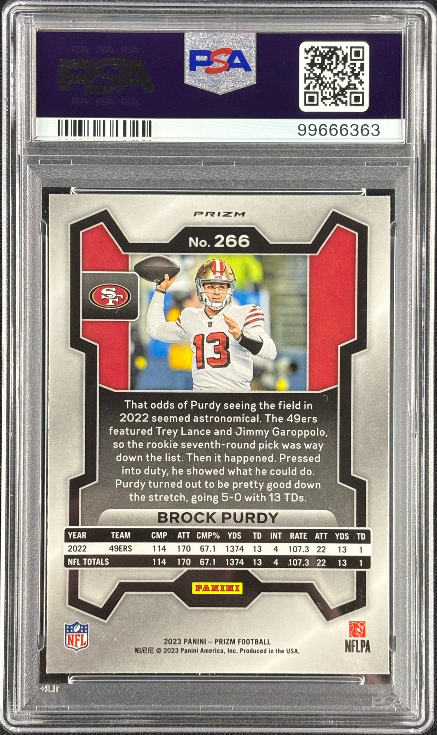 Brock Purdy 2023 Prizm Green Wave PSA 9 Gem Mt San Francisco 49ers #266