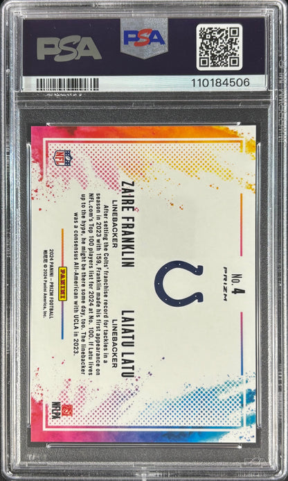 Zaire Franklin Laiatu Latu Prizm Colorblast Duals PSA 10 Rookie Colts