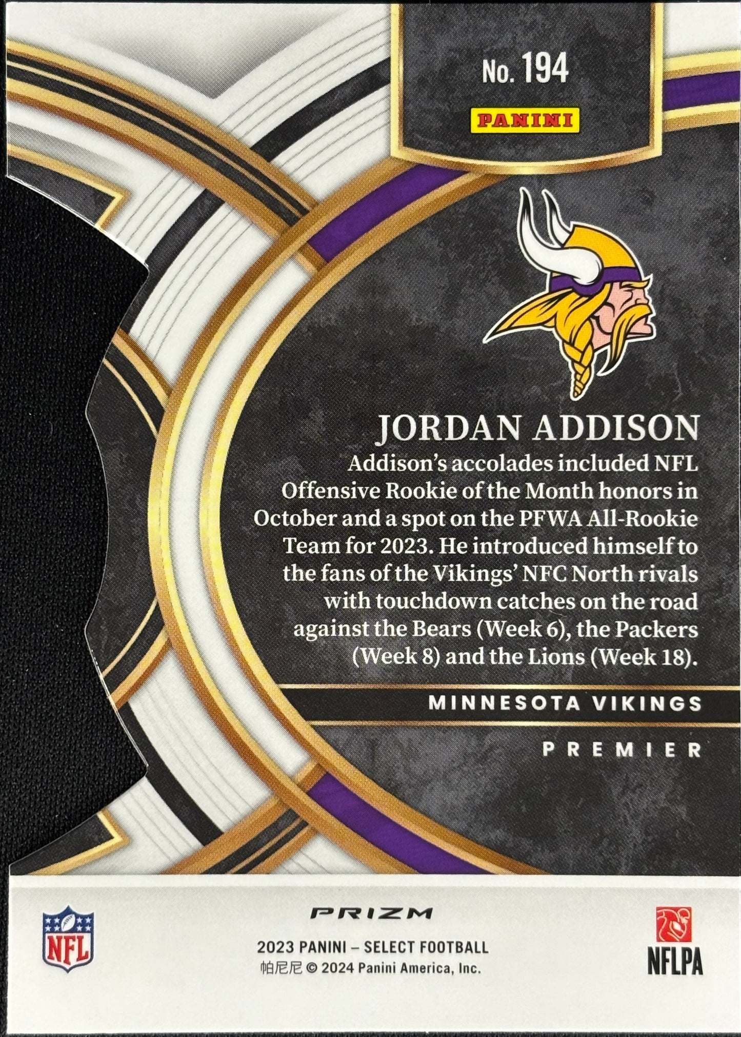 Jordan Addison Select Black Green Die-Cut Rookie