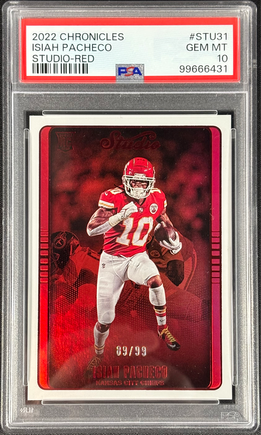 Isiah Pacheco 2022 Chronicles Studio Red /99 PSA 10 Gem Mt #STU31 Kansas City Chiefs