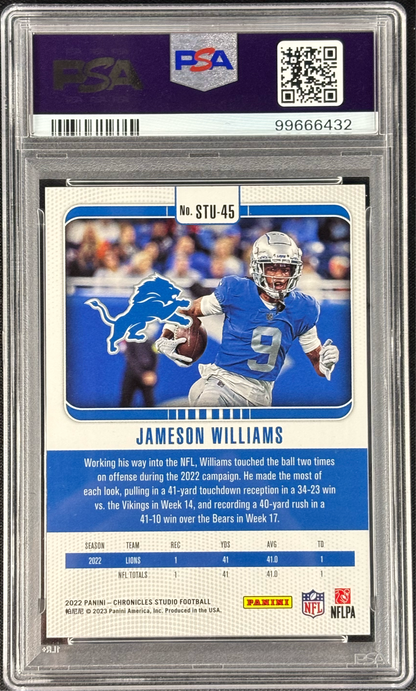 Jameson Williams 2022 Chronicles Studio Red /99 PSA 10 Gem Mt #STU45 Detroit Lions