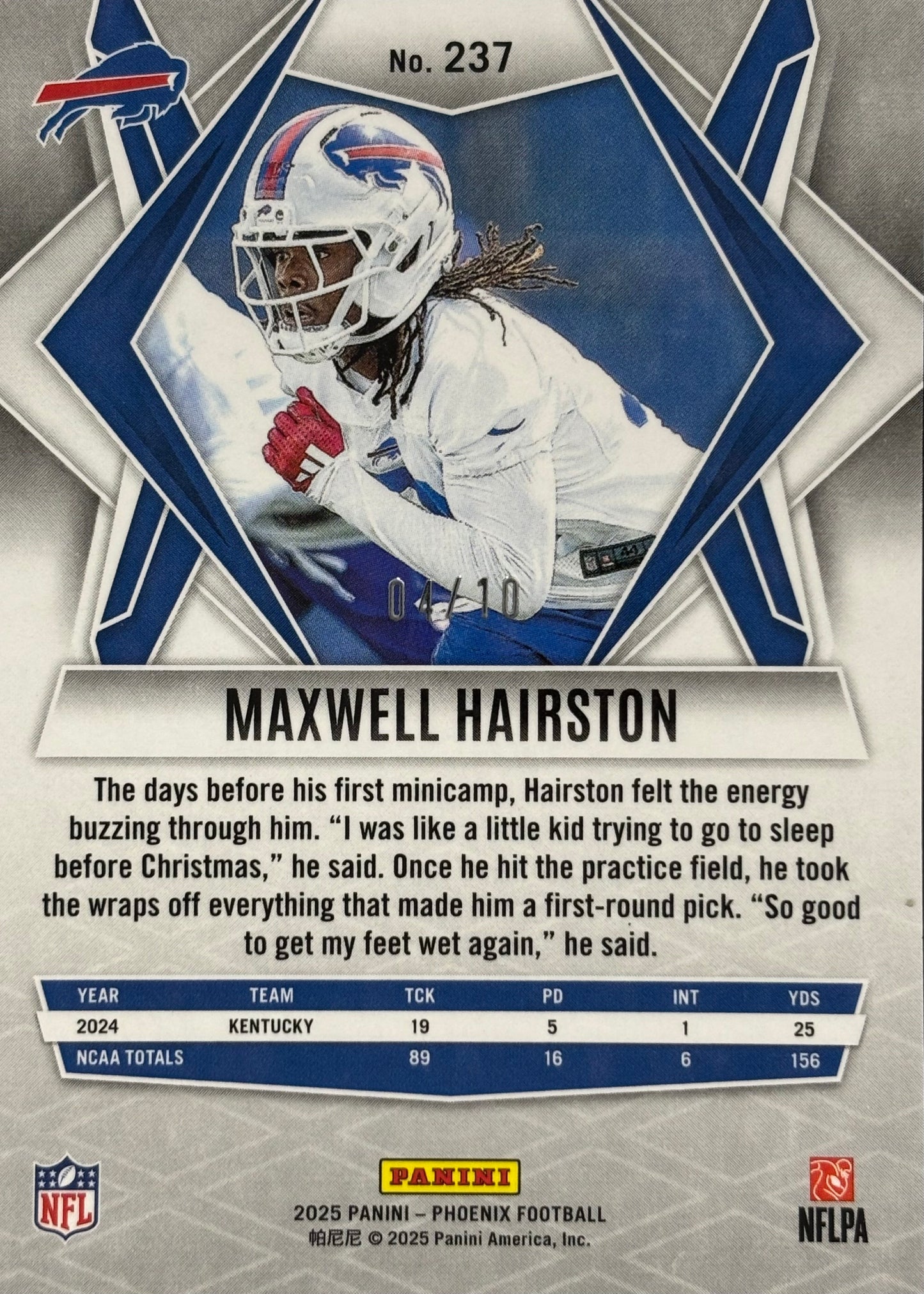 Maxwell Hairston Phoenix Gold Seismic /10 Rookie Bills