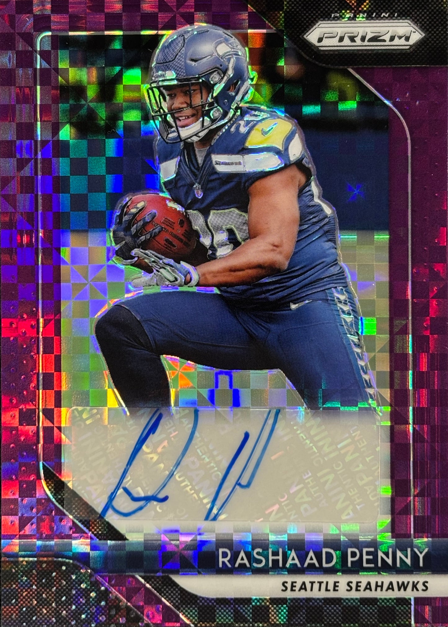 Rashaad Penny Prizm Purple Power Auto /49 Seahawks
