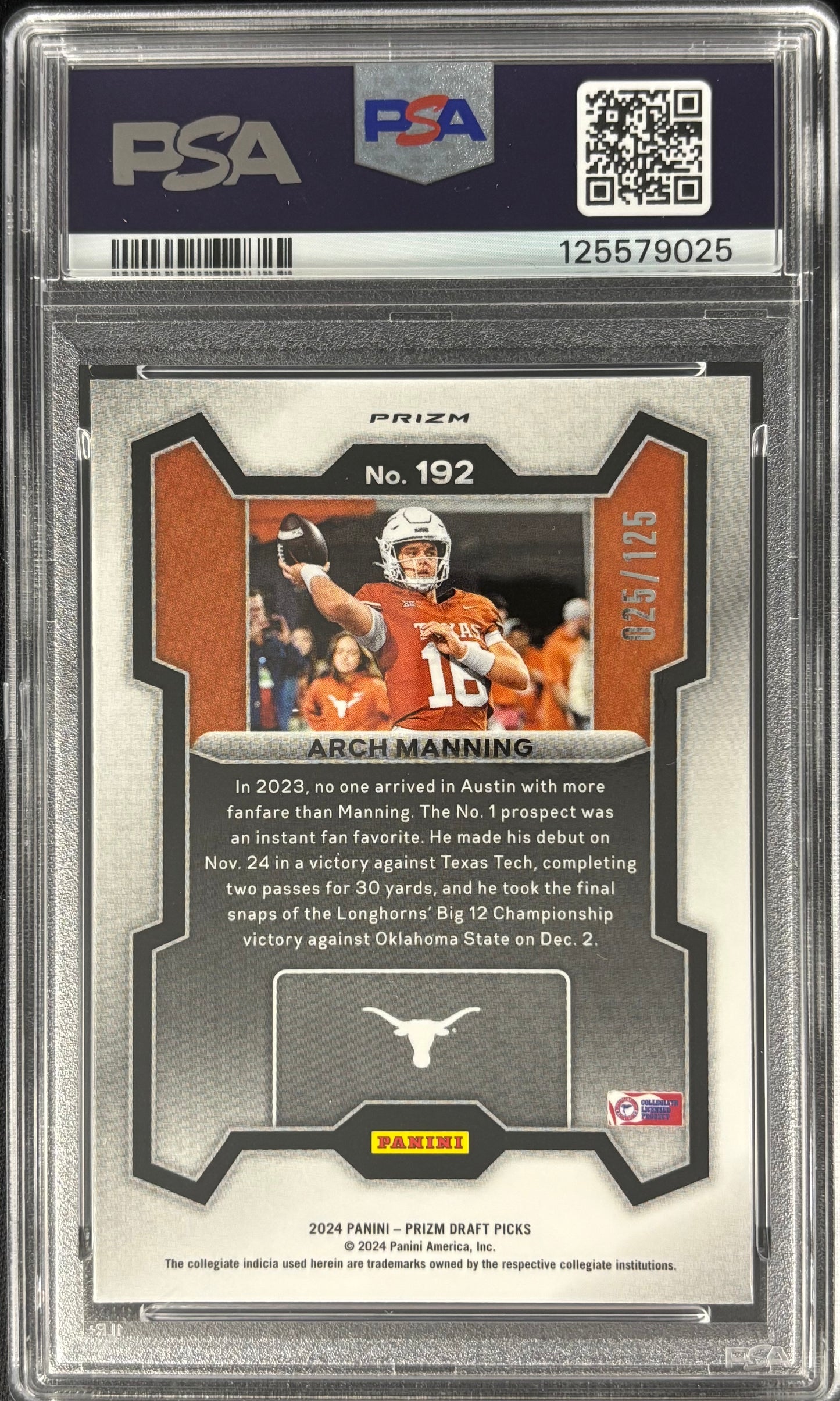 Arch Manning Prizm Draft Red Finite /125 PSA 10 Rated Prospect