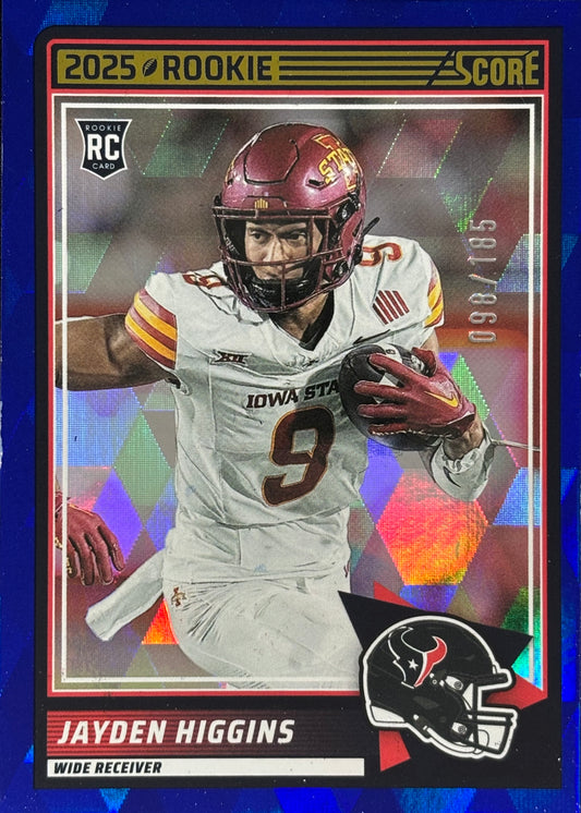 Jayden Higgins Score Blue Cubic /185 Rookie Texans