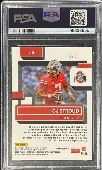 CJ Stroud 2023 Chronicles DP Optic Green Cracked Ice 6/6 PSA 10 Rated Rookie Texans