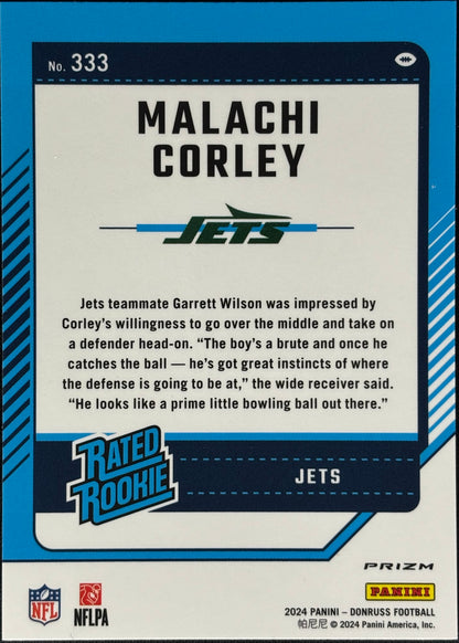 Malachi Corley Optic-Preview Red Pandora Rookie Jets Sports Card
