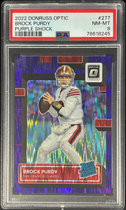 Brock Purdy Optic Purple Shock PSA 8 Rookie 49ers
