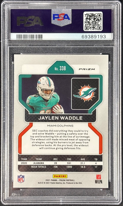 Jaylen Waddle 2021 Prizm Green Pulsar PSA 10 Gem Mt #338 Rookie RC Miami Dolphins