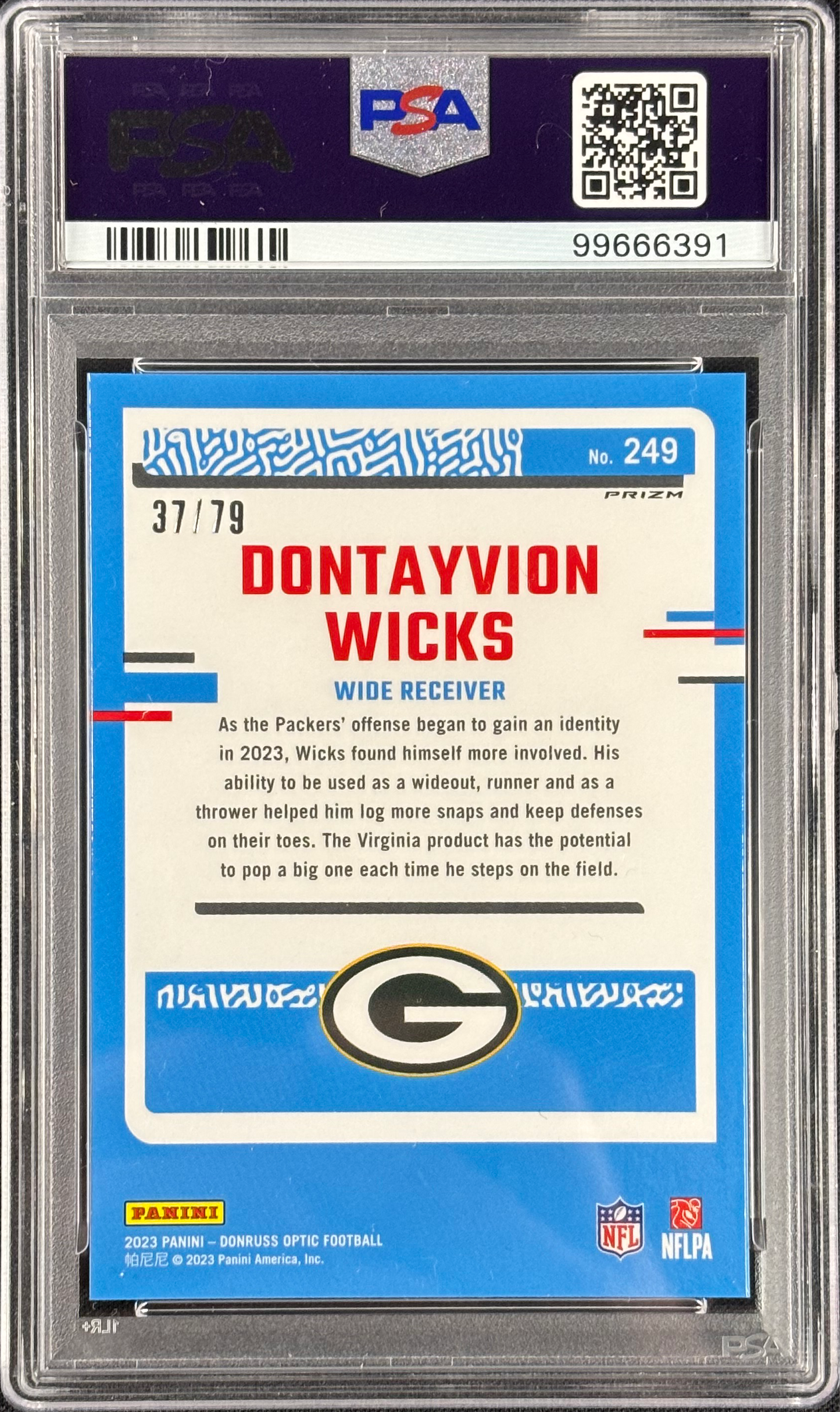 Dontayvion Wicks 2023 Optic Orange Scope /79 PSA 10 Gem Mt #249 Green Bay Packers