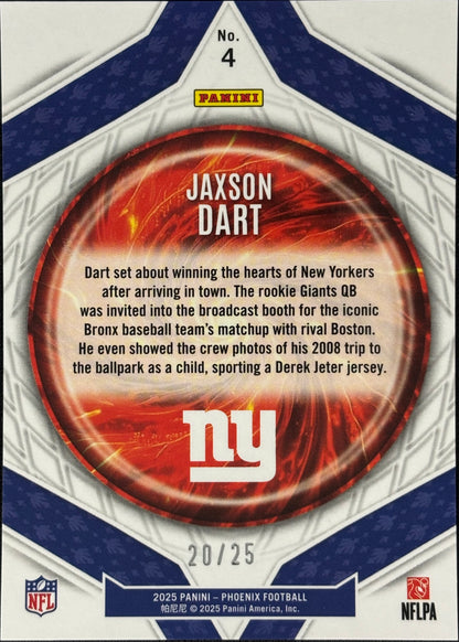 Jaxson Dart Phoenix Paragon Green Seismic /25 Rookie Giants