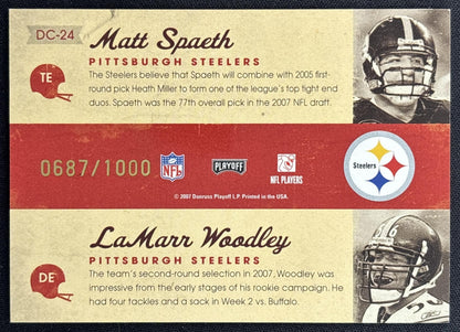 Matt Spaeth LaMarr Woodley 2007 Playoff Contenders Draft Class /1000 Steelers back