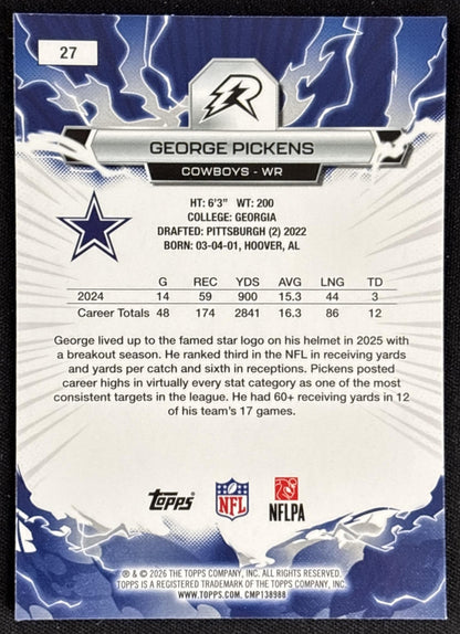 George Pickens 2025 Topps Resurgence Cowboys