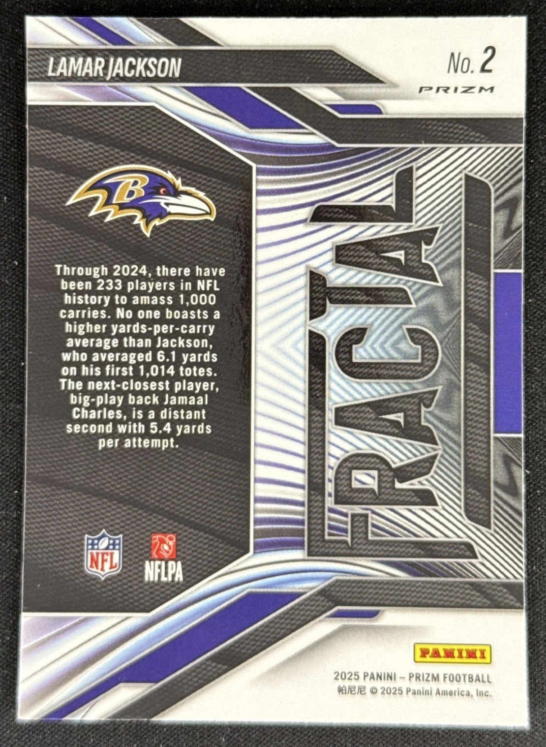 Lamar Jackson 2025 Panini Prizm Fractal Green Ravens Sports Trading Card
