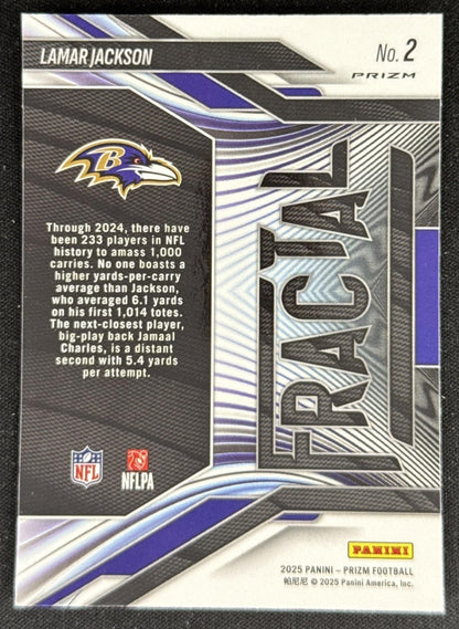 Lamar Jackson 2025 Panini Prizm Fractal Green Ravens Sports Trading Card