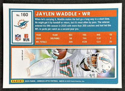 Jaylen Waddle 2025 Panini Donruss Optic Holo Prizm Dolphins Back