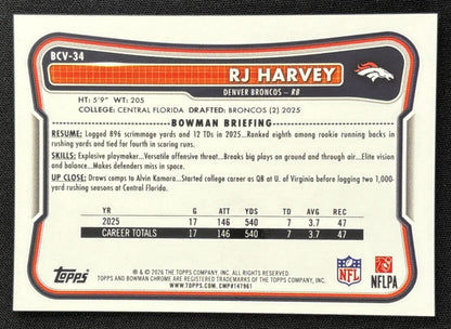 RJ Harvey 2026 Bowman Chrome NFL Red Mojo Refractor /5 Broncos