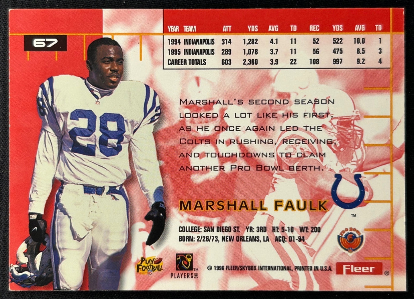 Marshall Faulk 1996 Fleer/Skybox Colts