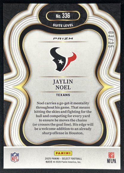 Jaylin Noel 2025 Panini Select Suite Level White Prizm /35 Texans back