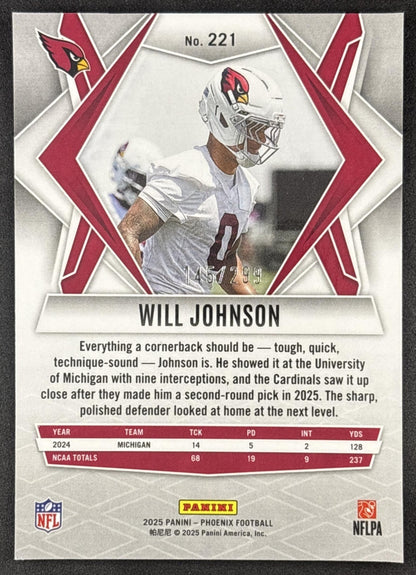 Will Johnson 2025 Panini Phoenix Pink Winter Prizm /299 Cardinals
