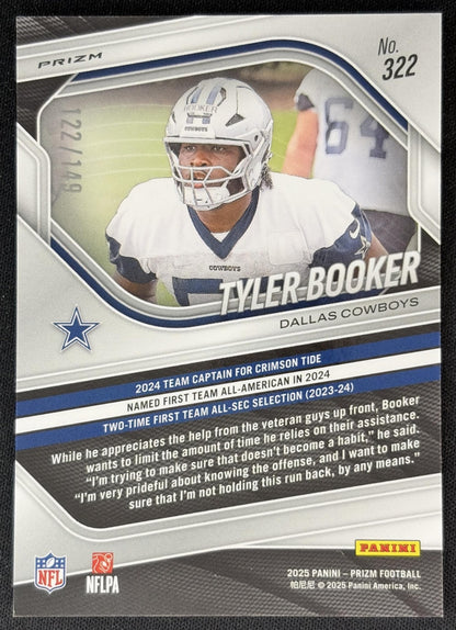 Tyler Booker 2025 Panini Prizm Red Wave /149 Cowboys Sports Trading Cards