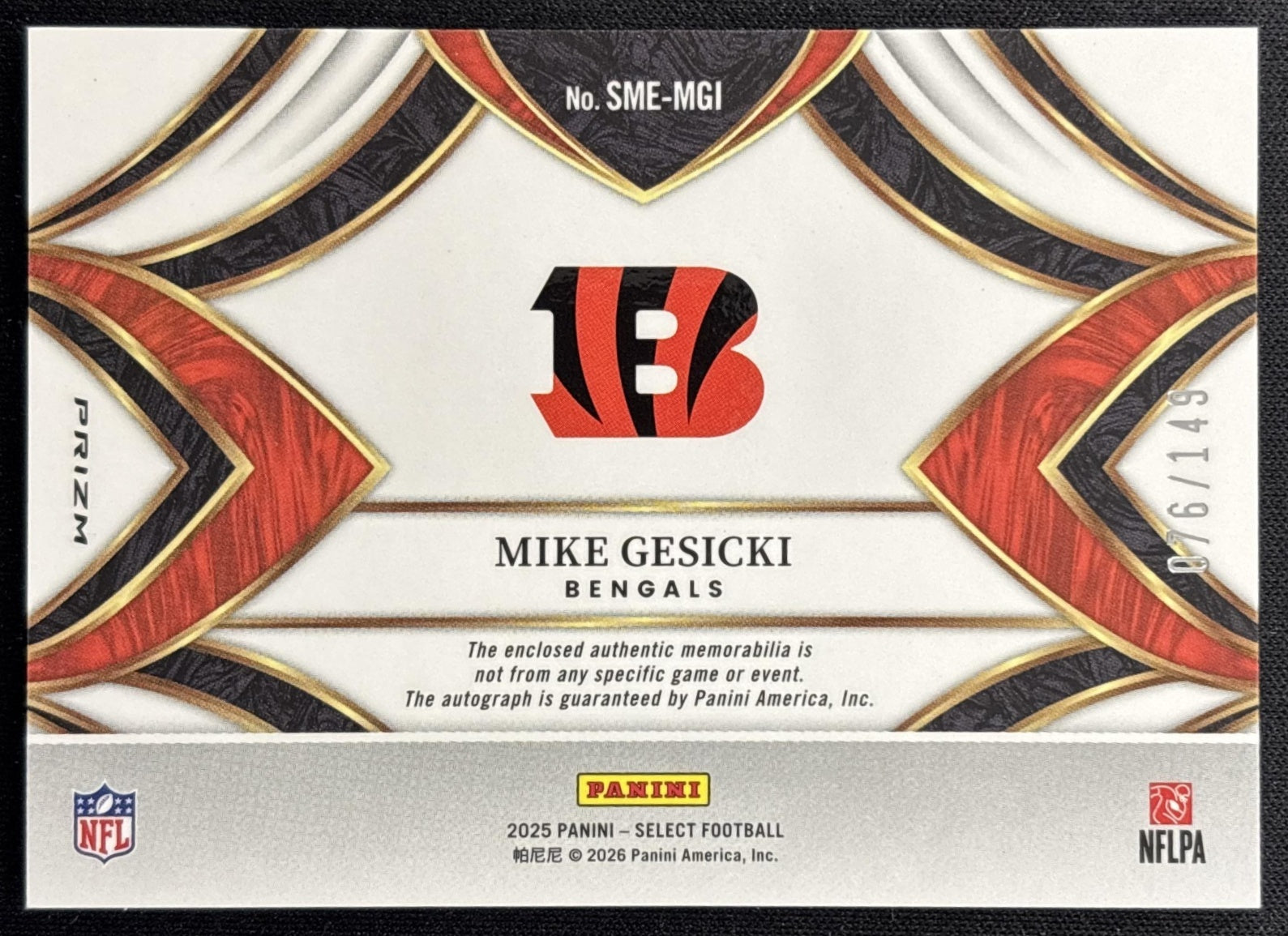 Mike Gesicki 2025 Panini Select Signature Memorabilia Blue Prizm /149 Bengals back