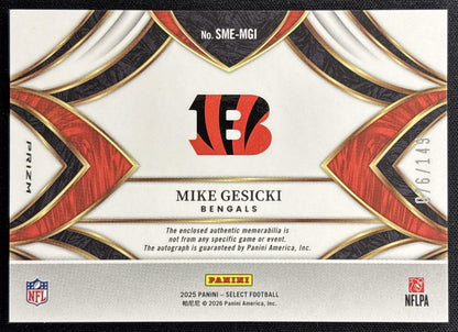 Mike Gesicki 2025 Panini Select Signature Memorabilia Blue Prizm /149 Bengals back