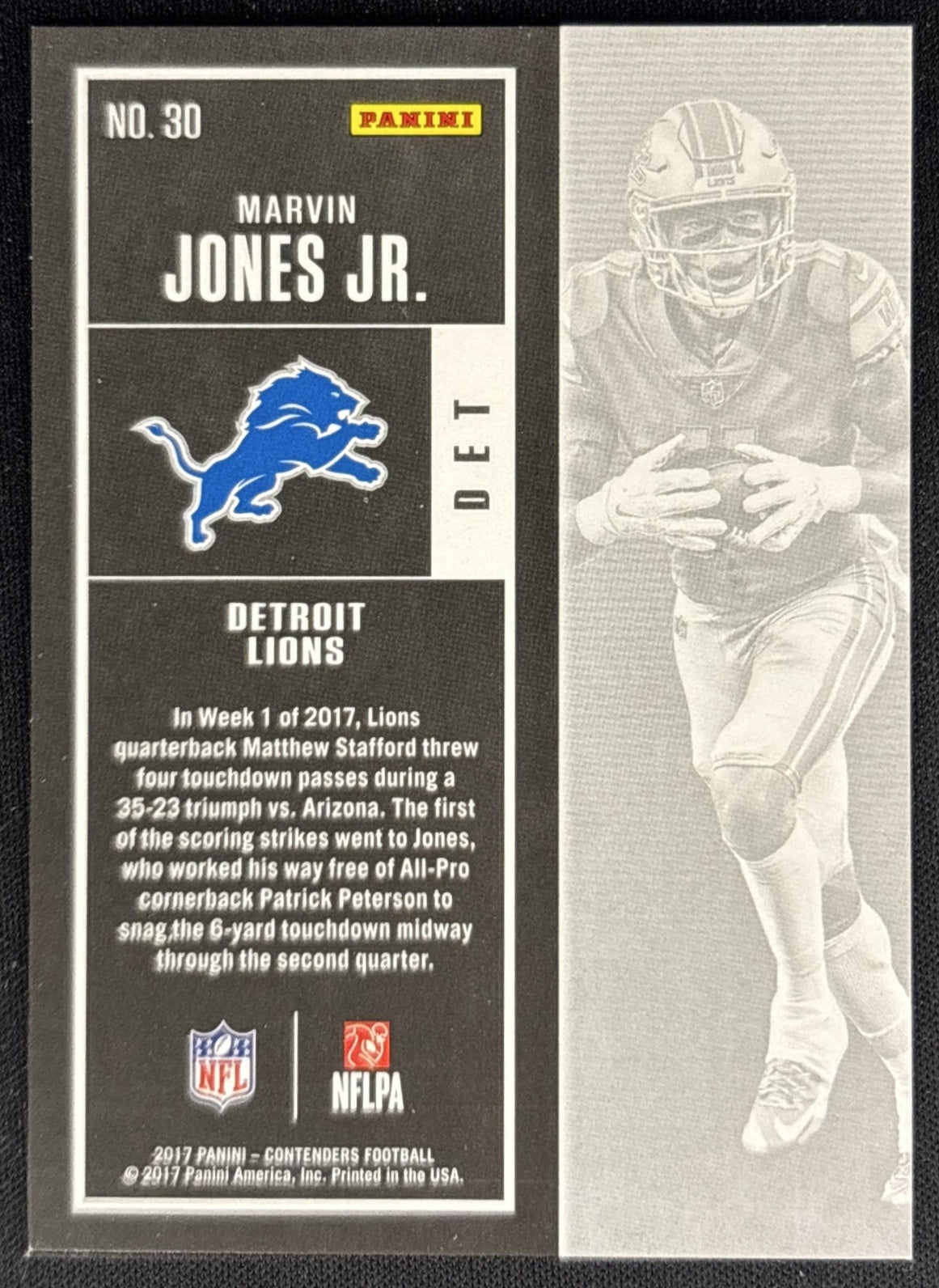 Marvin Jones Jr. 2017 Panini Contenders Playoff Ticket /249 Lions back