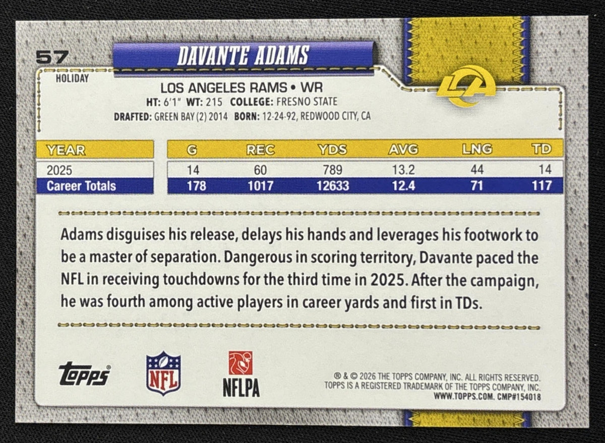 Davante Adams 2026 Topps Holiday Glitter Rams | Los Angeles Rams