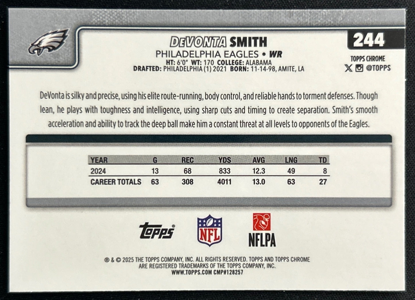 DeVonta Smith 2025 Topps Chrome Eagles Sports Trading Cards
