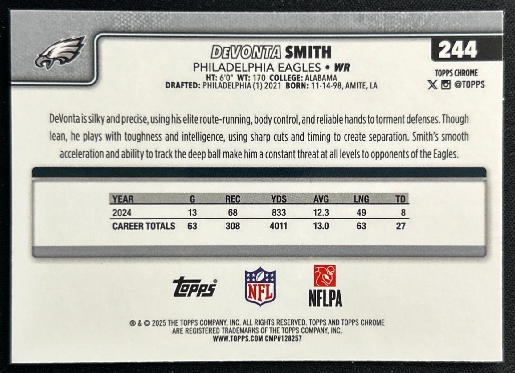 DeVonta Smith 2025 Topps Chrome Eagles Sports Trading Cards
