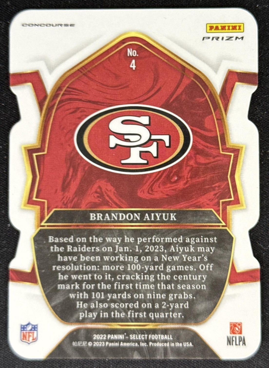 Brandon Aiyuk 2022 Panini Select Black and Green Prizm Die Cut 49ers Sports Trading Card