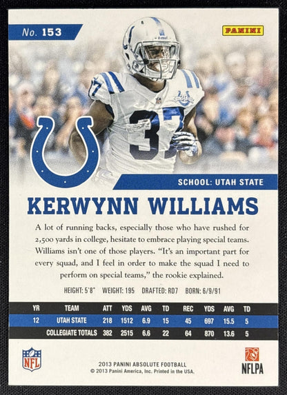 Kerwynn Williams 2013 Panini Absolute /499 Colts back