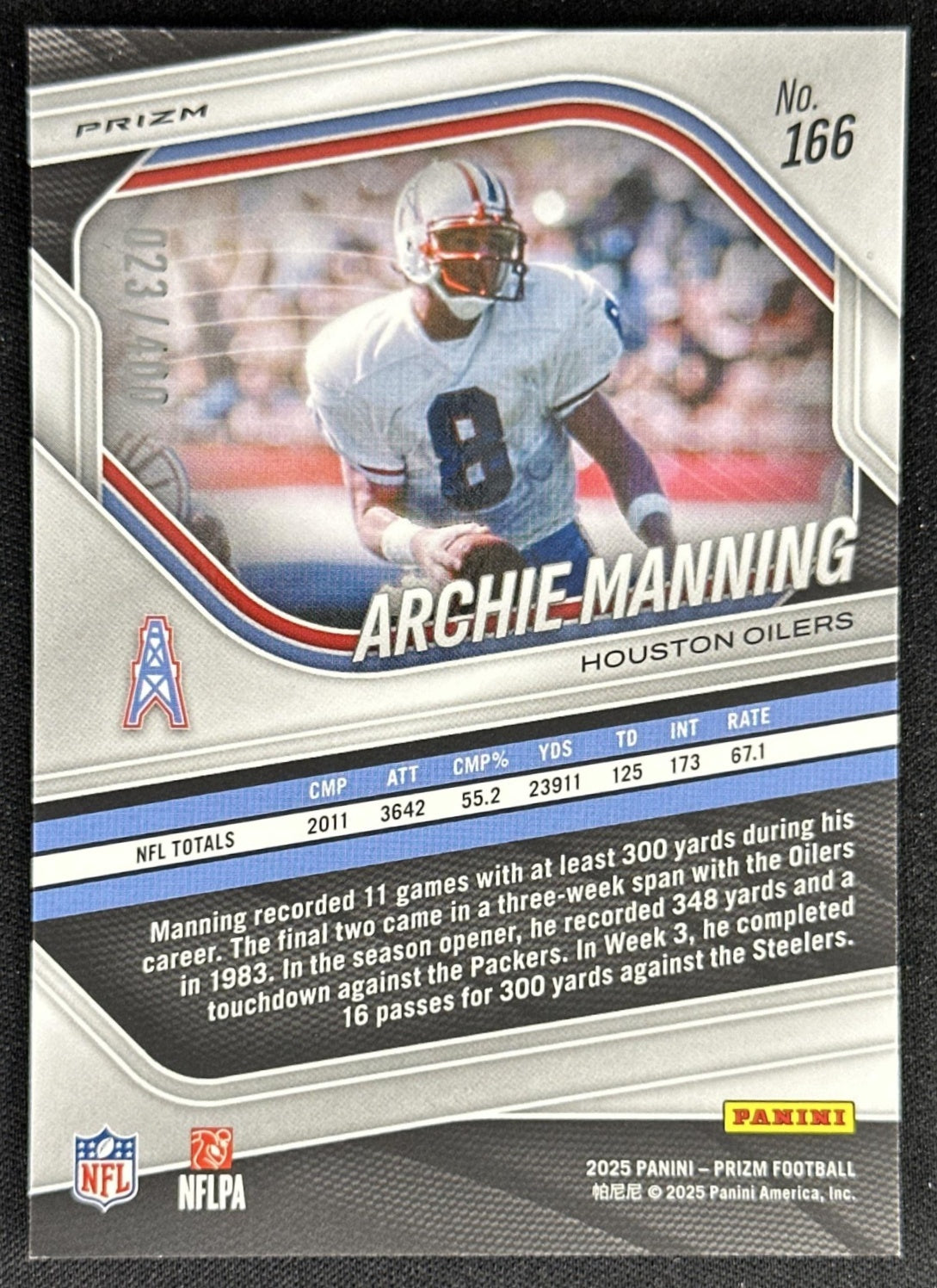Archie Manning 2025 Panini Prizm Pandora /400 Oilers