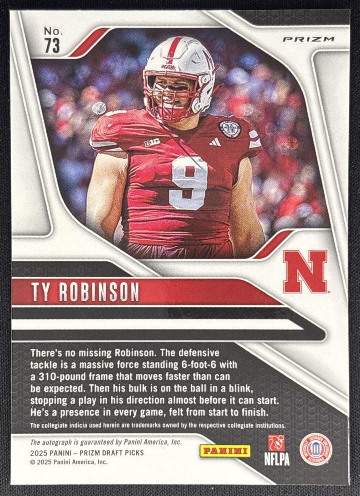 Ty Robinson 2025 Panini Prizm Draft Picks Auto Silver Cornhuskers back