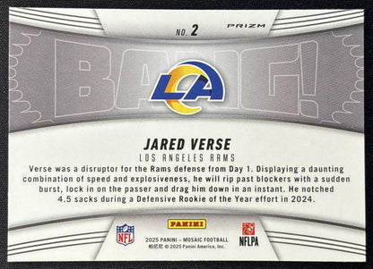 Jared Verse 2025 Panini Mosaic Bang! Orange Fluorescent Prizm
