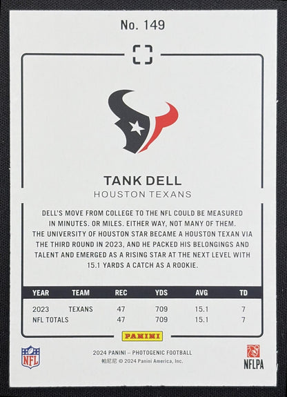 Tank Dell 2024 Panini Photogenic Blue /99 Texans Houston Texans back