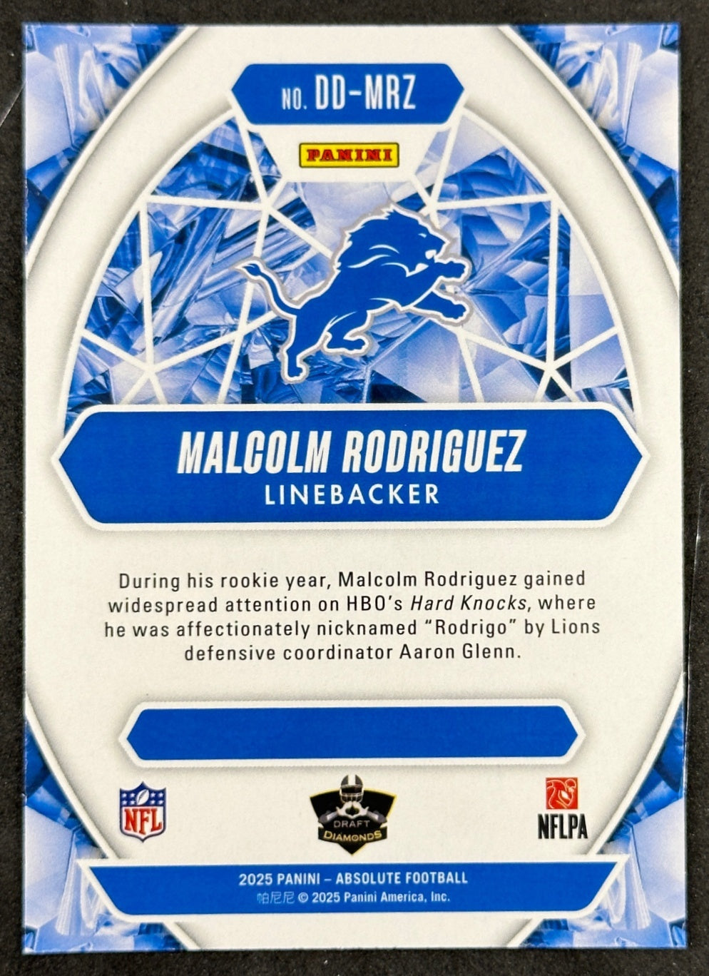 Malcolm Rodriguez Absolute Draft Diamonds Detroit Lions Sports Trading Cards