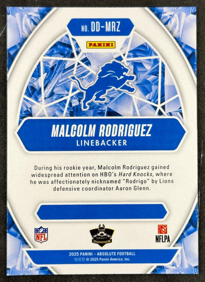 Malcolm Rodriguez Absolute Draft Diamonds Detroit Lions Sports Trading Cards
