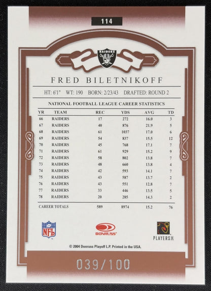 Fred Biletnikoff 2004 Donruss Classics Timeless Tributes Red /100 Raiders