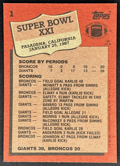Super Bowl XX - Jim McMahon Matt Suhey SBXX 1986 Topps Bears - Back