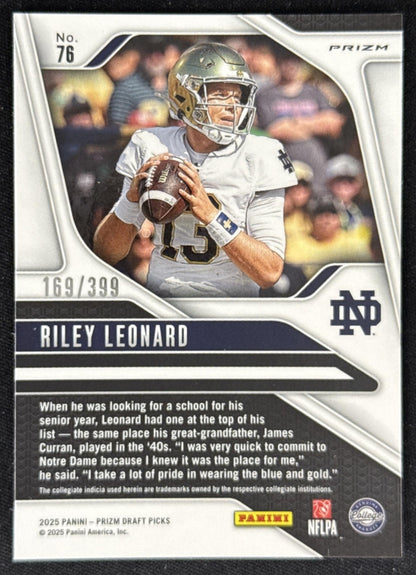 Riley Leonard 2025 Panini Prizm Draft Picks Red /399 Fighting Irish
