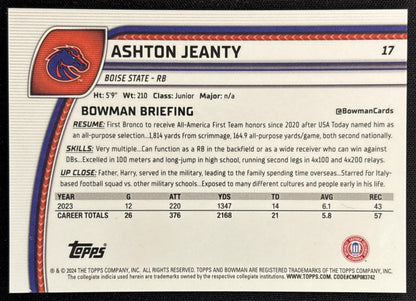 Ashton Jeanty 2024 Bowman Chrome University Green Refractor /99 Broncos Sports Trading Cards