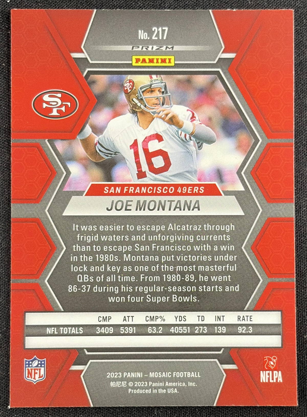 Joe Montana 2023 Panini Mosaic Camo Pink Mosaic 49ers Sports Trading Card