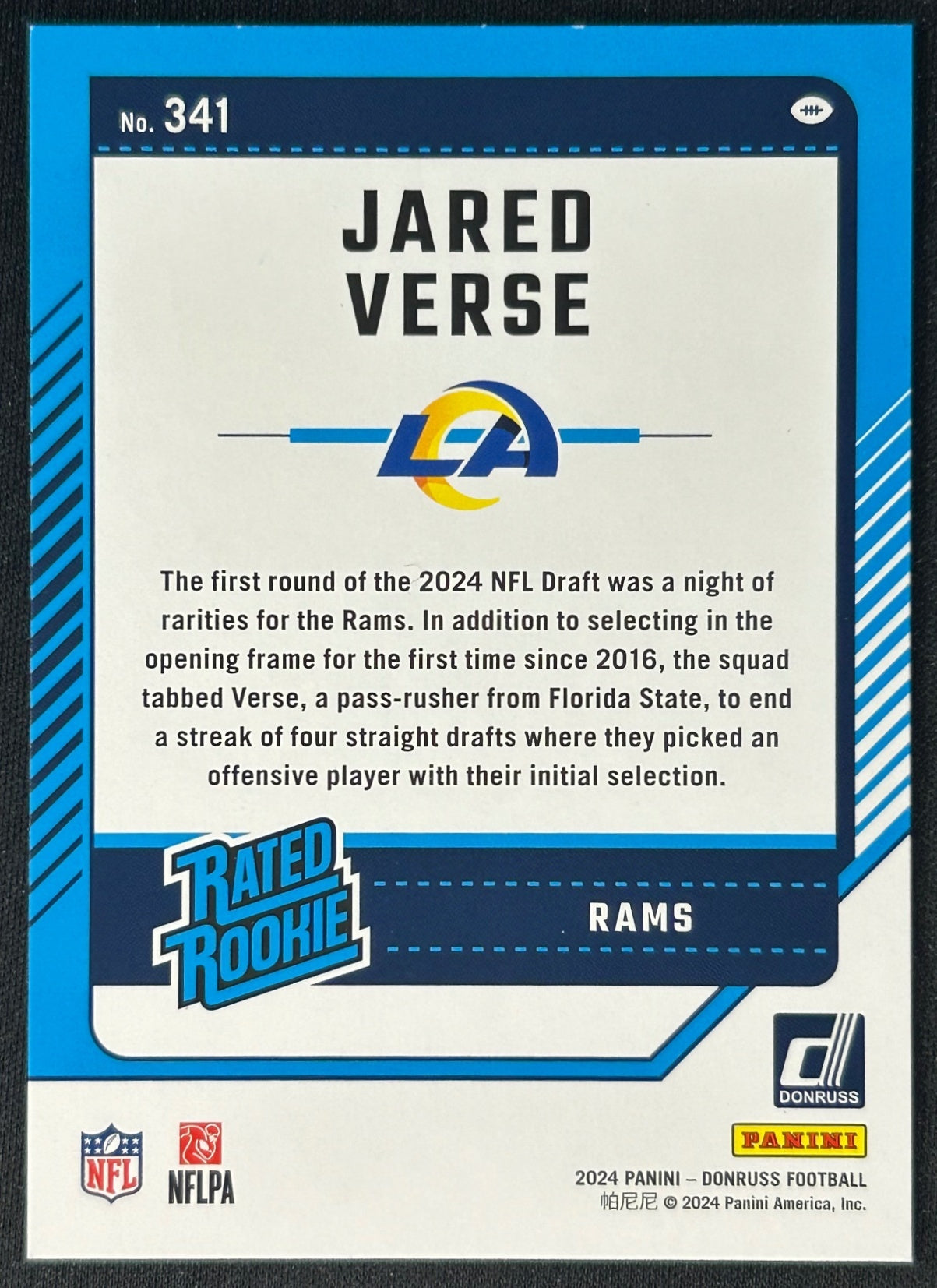 Jared Verse 2024 Donruss Press Proof Green Rams Sports Trading Card