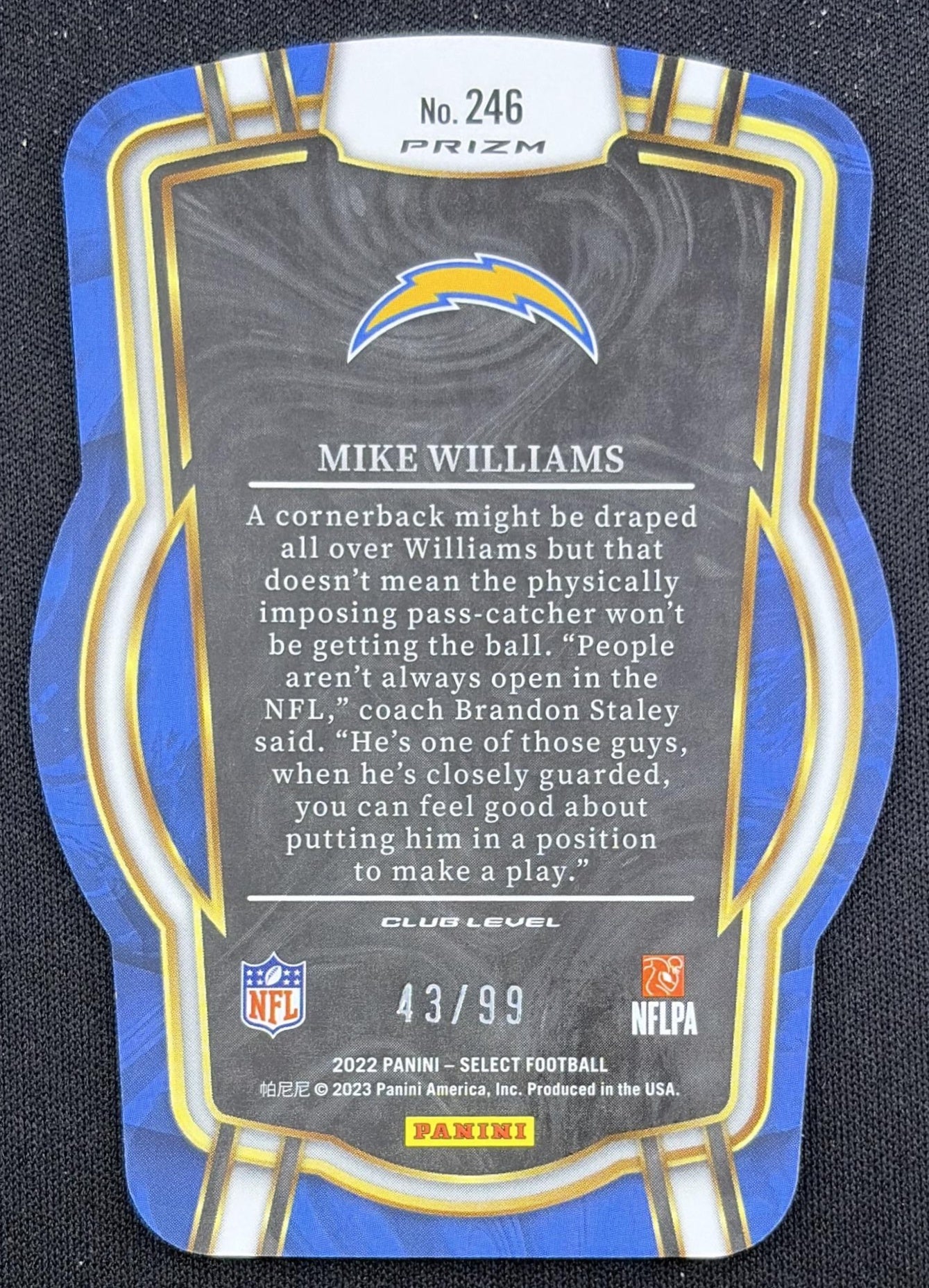 Mike Williams 2022 Panini Select Copper Prizm Die Cut /99 Chargers