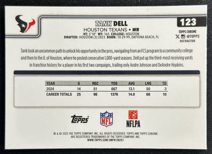 Tank Dell 2025 Topps Chrome Refractor Texans Sports Trading Cards