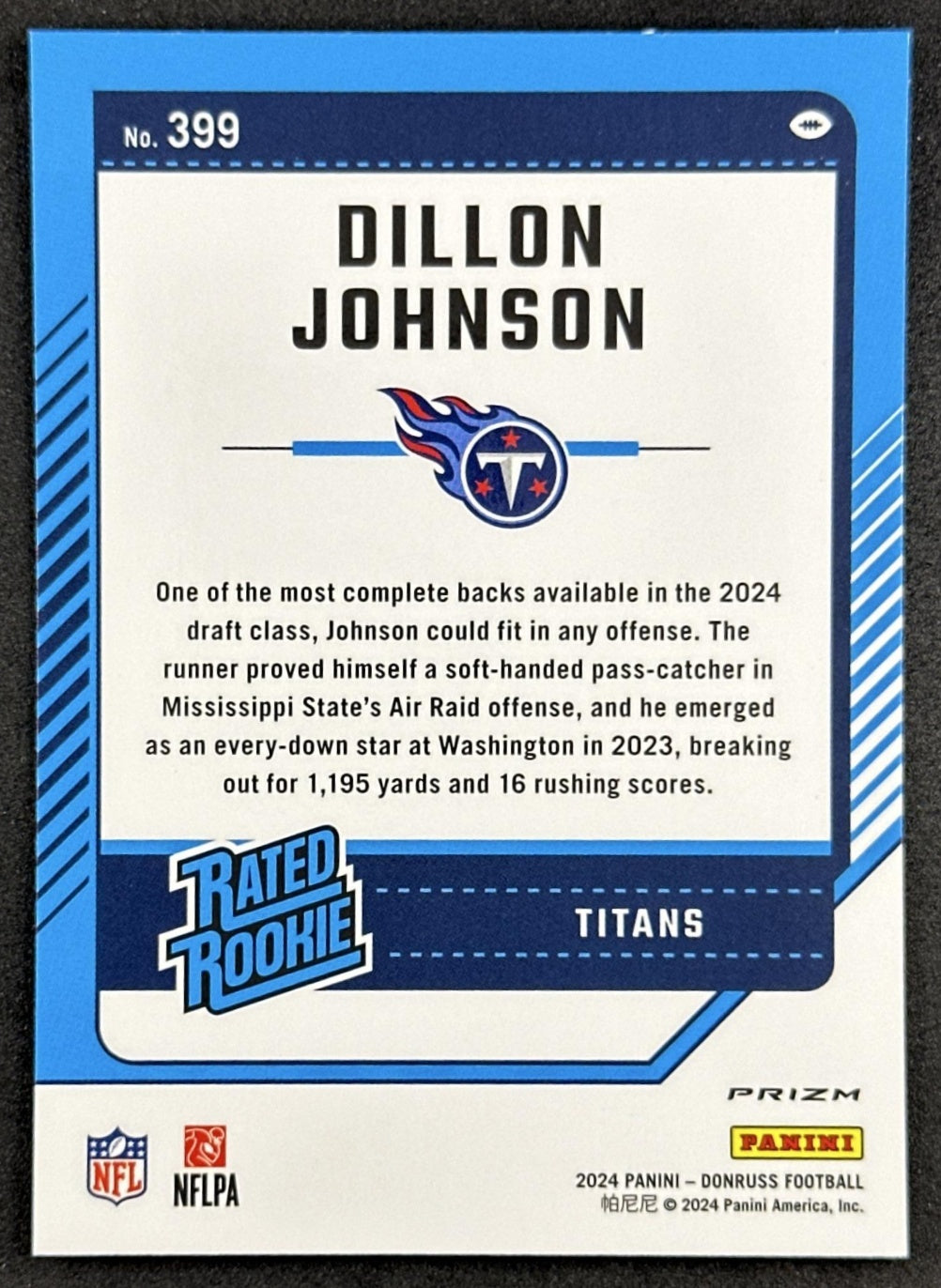 Dillon Johnson 2024 Panini Donruss Optic Rated Rookie Preview Pink Titans Sports Trading Cards