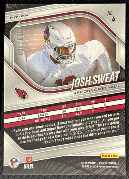 Josh Sweat 2025 Panini Prizm Pandora /400 Cardinals back